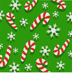 vector illustration with a Christmas theme, featuring a green background with a red-and-white candy cane pattern and white snow. Good for decoration purposes, greeting cards