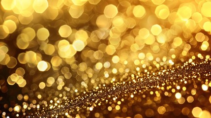 Golden bokeh light effect with glittering particles. Abstract photography for festive design and print.