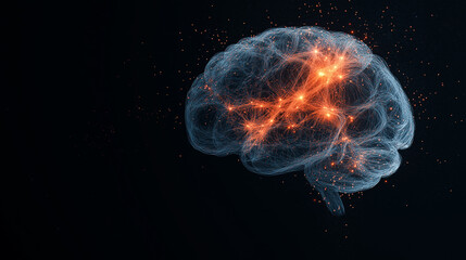 Fototapeta premium Double exposure of a human brain combined with neuron networks and glowing synapses, symbolizing intelligence and biological complexity