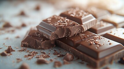 Delicious broken chocolate bar pieces with smooth texture isolated on white background new beautiful stock image illustration AI