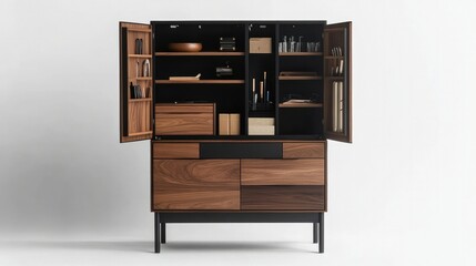 A functional multi-compartment cabinet with a matte look, displayed on a white background, perfect for storing various items in small spaces.