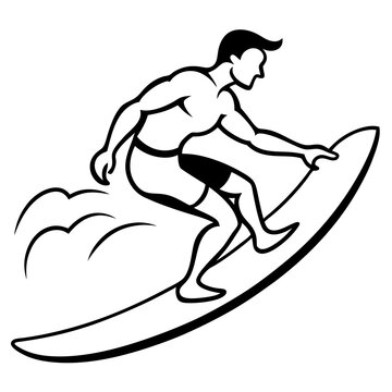 recommend clip art: Dynamic Silhouette of a Surfer Riding a Wave in Bold Line Art vector