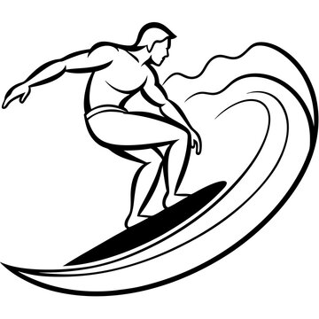 recommend clip art: Dynamic Silhouette of a Surfer Riding a Wave in Bold Line Art vector