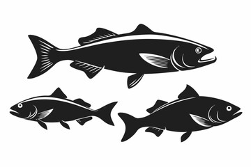 Fototapeta premium A set of Cod fishes silhouette black vector art illustration