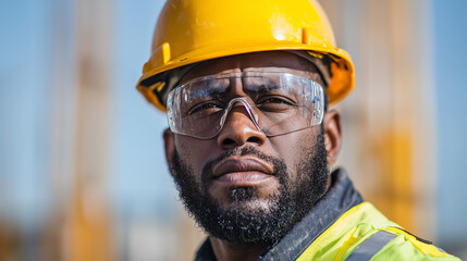 Construction Worker in Hard Hat and Safety Glasses