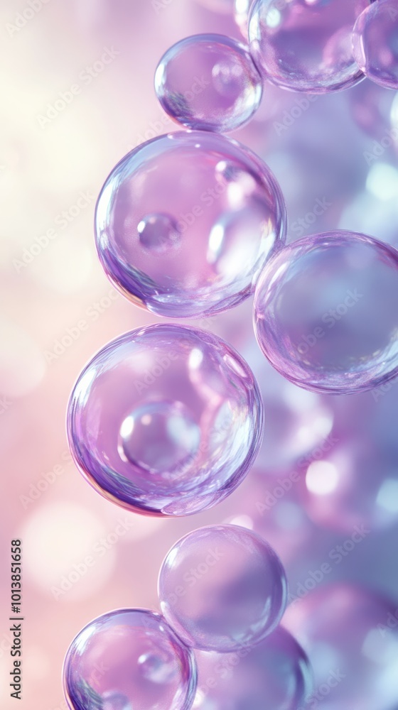 Aufkleber purple soap bubbles with soft bokeh effect, abstract background. relaxation and tranquility concept
