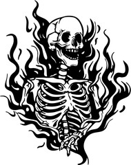 Skeleton outline, Black vector silhouette. Halloween design for shirt