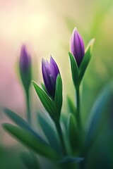 Purple Flower Buds Blooming in Soft Light