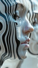 Abstract composition with morphing human figures and surreal objects.