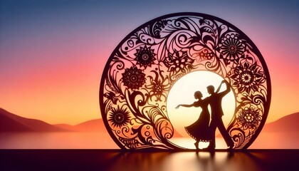 scenic view of a silhouette of a couple performing a dance pose