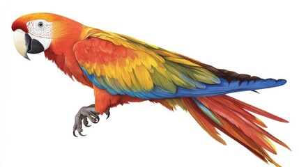 Obraz premium A fully detailed image of a tropical parrot perched, with bright feathers,