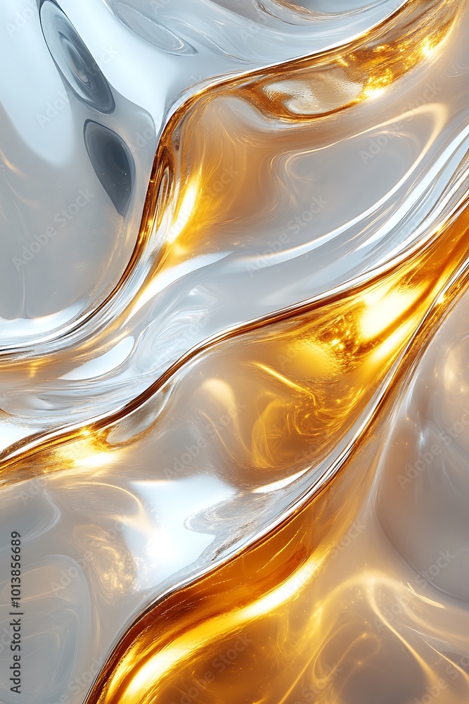Leinwandbilder a fluid, abstract design featuring shimmering gold and silver waves, creating an elegant interplay o
