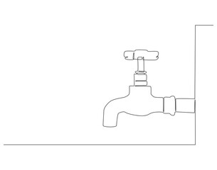 Continuous one line drawing of water faucet. One line drawing illustration of tap water. International handwashing day concept line art. Editable outline