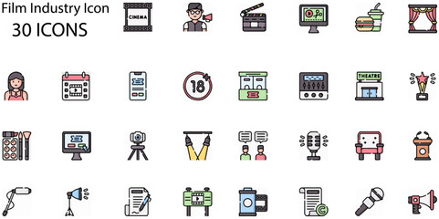 Set of Film Industry icons. Line art style icons bundle. vector illustration