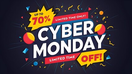 Design a Cyber Monday promotional poster with a focus on large, neon style, 3D-style text for the words  