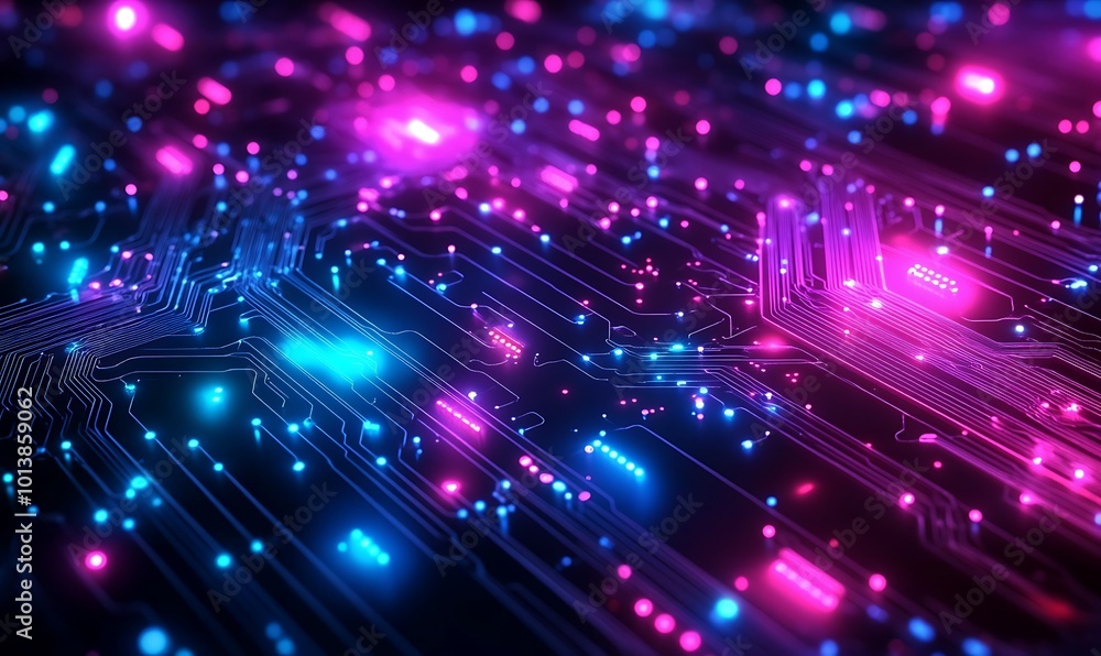 Poster A vibrant, abstract image featuring flowing lines of colorful light, creating a dynamic and energetic digital landscape.