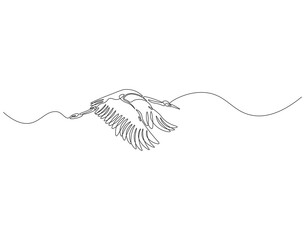 Fototapeta premium Continuous one line drawing of crane bird flying. One line drawing illustration of stork flying in sky. World migratory bird day concept line art. Editable outline