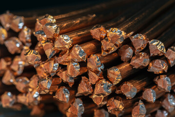 Close-up of copper wire scrap in a non-ferrous metal recycling factory, a raw material for reuse