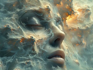 Abstract composition with elements of the subconscious mind, expressed through surreal imagery.