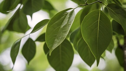 Obraz premium A close-up of the leaves of a Shami tree, revered during Dussehra for its blessings, set against a plain light green background.