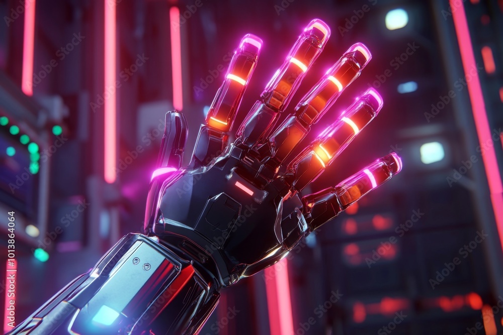 Poster neon illuminations in a robotics showcase