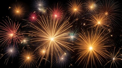 Naklejka premium A sky filled with colorful bursts of firecrackers, set against a plain black background, capturing the excitement and festivity of Diwali night.