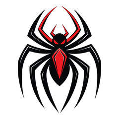 black and red spider logo icon on a white background