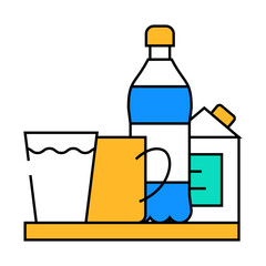 water and milk, tea and juice drinks on tray line icon vector. water and milk, tea and juice drinks on tray sign. isolated symbol illustration