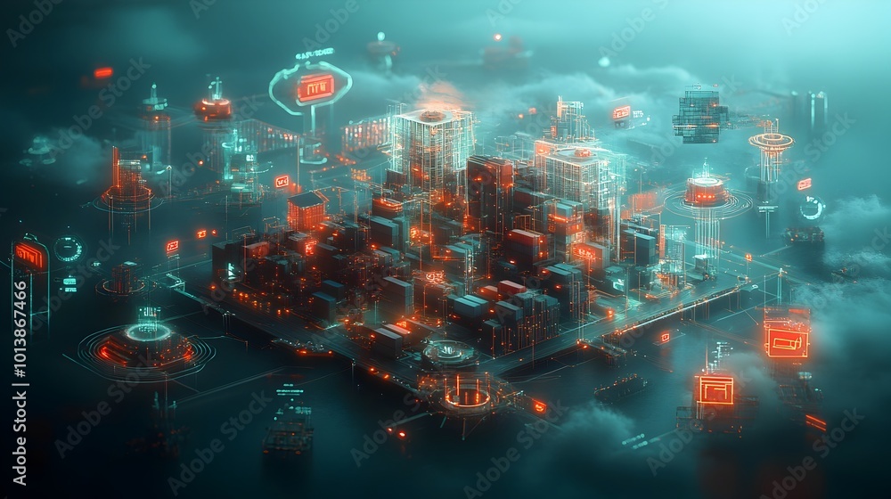 Poster futuristic cargo transport vessels sleek and streamlined in design seamlessly integrated within a dy