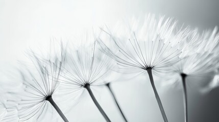 Close-up of dandelion seeds in monochrome
