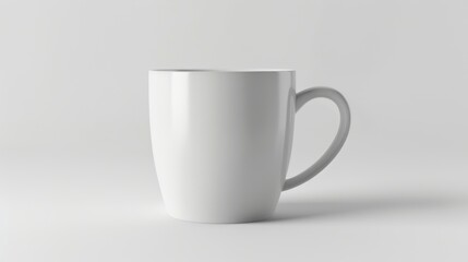 Fototapeta premium White ceramic mug placed on a plain white background. Product mockup.