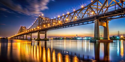 Naklejka premium Baton Rouge Bridge over Mississippi River in Louisiana at night with selective focus