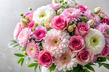Beautiful bouquet with pink and white flowers in an asymmetrical arrangement