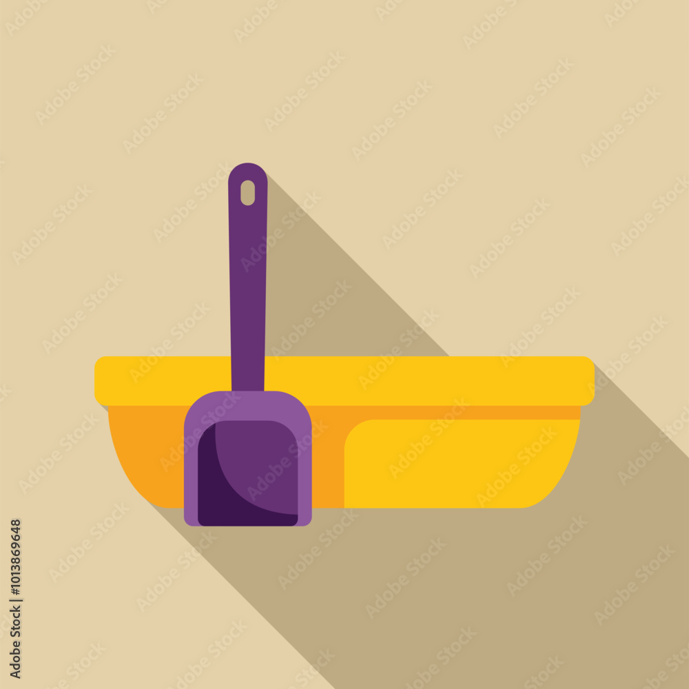 Poster sandbox with scoop casting long shadow, isolated on background