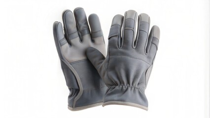 Pair of grey safety gloves designed for protection and functionality on a white background