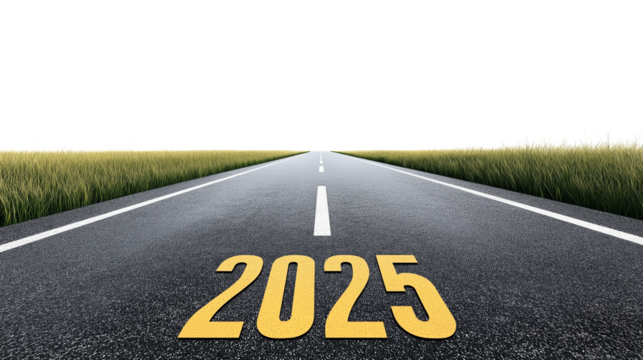 Road to 2025 with empty road, Isolated on Transparent background PNG