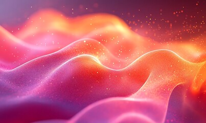 Obraz premium The image features abstract waves of vibrant colors, blending pink and orange hues, creating a dynamic, ethereal atmosphere filled with shimmering particles.