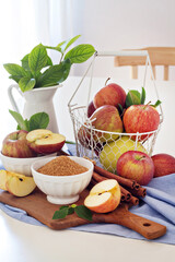 Baking with apple, sugar and cinnamon