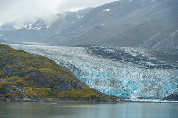 Lamplugh glacier in Glacier Bay National Park in mist