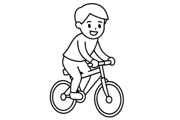 Naklejka premium Colorful Vector Illustration of a Cartoon Boy Cycling Through a Sunny Day 