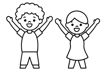 Joyful Children Expressing Happiness with Arms Up Vector Design for Playful Spirits
