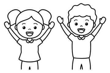 Cheerful Kids with Arms Raised in Happiness Vector Art for Family Bonding Moments

