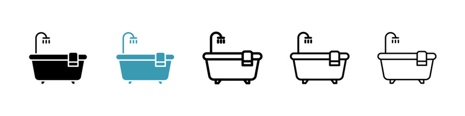 Bathroom vector icon set in black and blue colors.