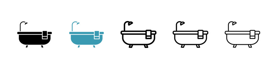 Bathroom vector icon set in black and blue colors.