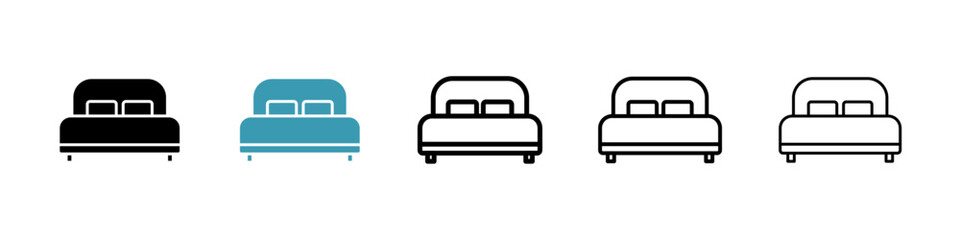 Bed vector icon set in black and blue colors.