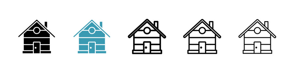 Cabin vector icon set in black and blue colors.