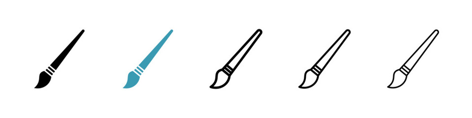 Brush vector icon set in black and blue colors.