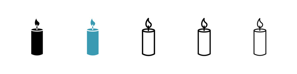 Candle vector icon set in black and blue colors.