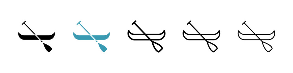 Fototapeta premium Canoe vector icon set in black and blue colors.