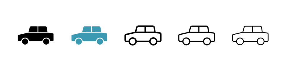 Car vector icon set in black and blue colors.